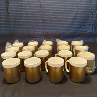 Set Of West Bend Thermo-Serv Mugs Gold Color Made In USA 