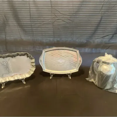 Silver-Tone Serving Trays with Insulated Coffee Pot – 3-Piece Entertaining Lot