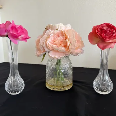 Set of 3 Vintage Clear Glass Bud Vases – Decorative Floral Vases, Cut & Textured Glass