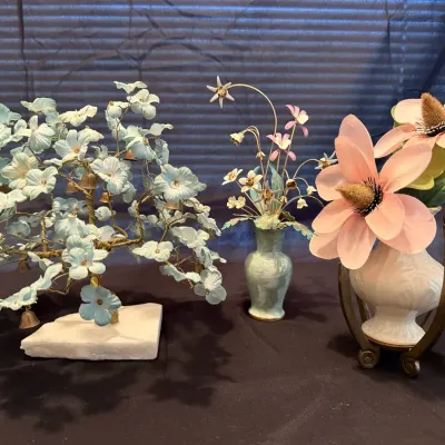 Lot of 3 Vintage Floral Decorative Arrangements – Porcelain, Metal & Faux Flowers