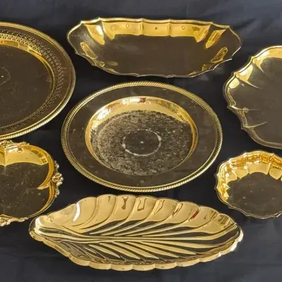Vintage Gold Electroplated Serving Platter & Vanity Tray Variety Lot (8 Pieces)