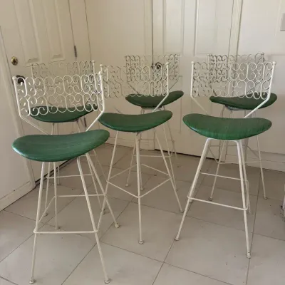 Vintage Arthur Umanoff Style Wrought Iron Swivel Bar Stools