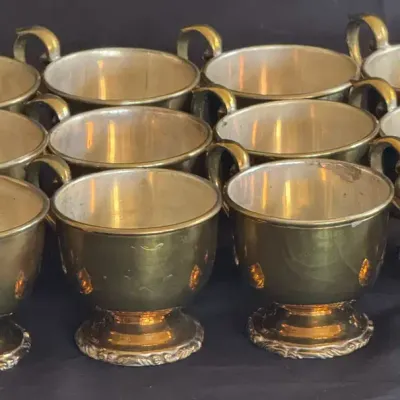 Vintage Mid-Century Brass Pedestal Punch Cups - Set of 12