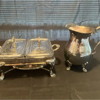 Vintage Double Server & F.B.Rogers 2507 Silver Plate Water Pitcher