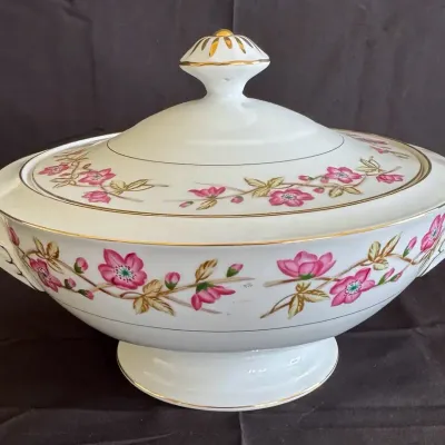 Vintage Valmont China "Briar Rose" Porcelain Covered Soup Tureen Serving Dish