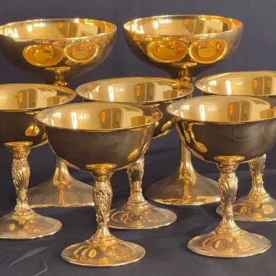 Vintage International Silver Co. Gold Plated Champagne Goblets - Lot of 7