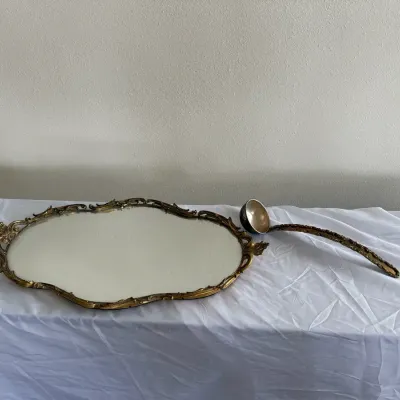 Vintage Ornate Gold-Tone Vanity Tray with Matching Serving Spoon – Rococo Style