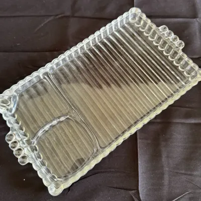 Vintage 1950s Hazel-Atlas "Sip, Snack & Smoke" Ribbed Glass Party Trays 