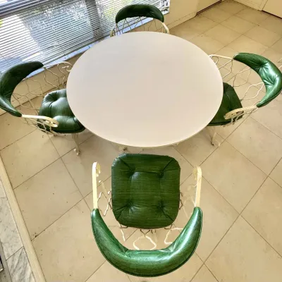Vintage Mid-Century White Wrought Iron Dinette Set – Round Table & 4 Chairs