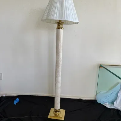 Vintage Traditional Floor Lamp – Faux Marble Column with Brass Base & Pleated Shade