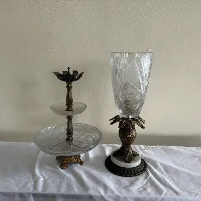 Vintage Crystal & Brass Decorative Set – 2-Piece Home Decor