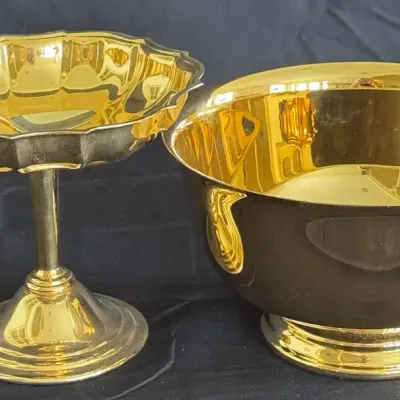 Vintage WM Rogers Gold Electroplated Pedestal Compote & Bowl Set