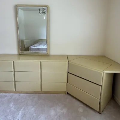 Vintage 1980s Postmodern Master Bedroom Modular Set (Cream Lacquer & Brass Trim)