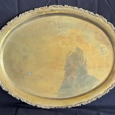 Vintage Ornate Brass Serving Tray with Handles