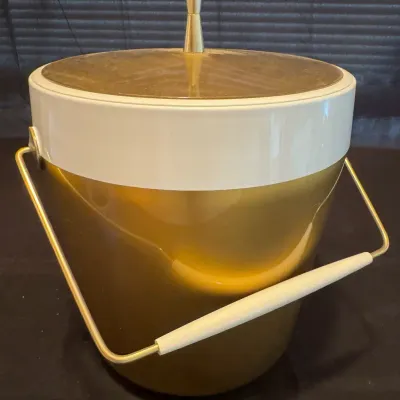 Vintage West Bend Thermo-Serv Ice Bucket - Mid-Century Modern Atomic Gold/White