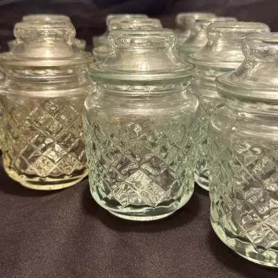 Vintage Anchor Hocking Diamond Pattern Small Glass Apothecary Spice Jars with Lids (10 Set)