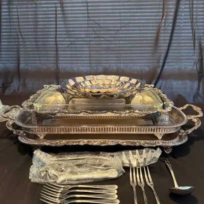 Vintage Silver-Plated Serving Set & Flatware Collection