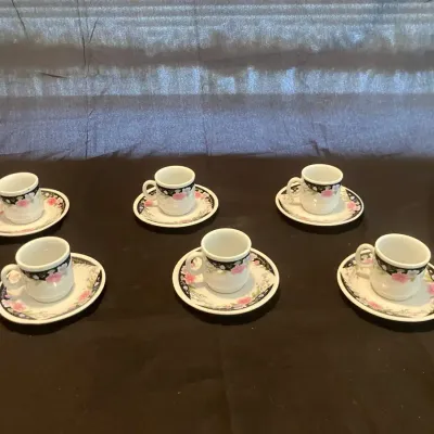 6-Piece Floral Demitasse Espresso Cup & Saucer Set – Made in China