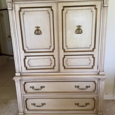 Vintage French Provincial Armoire Wardrobe – Tallboy Chest on Chest