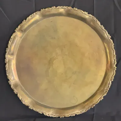 Vintage Ornate Round Brass Serving Tray / Platter