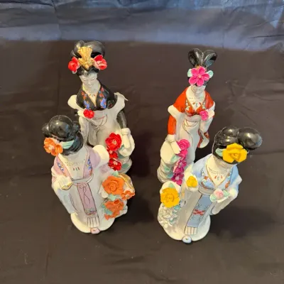 Another Set of 4 Vintage Oriental Porcelain Lady Figurines with Hand-Painted Floral Details Byn