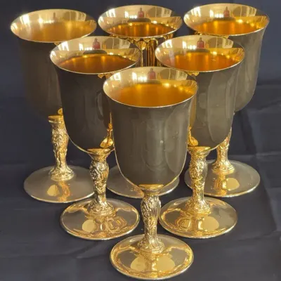 Vintage International Silver Co. Gold Plated Wine/Water Goblets - Set of 6