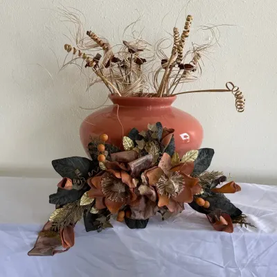 Large Decorative Ceramic Vase with Artificial Floral Arrangement – Fall Decor