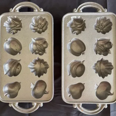 Vintage John Wright Cast Iron "Fall Harvest" Muffin Baking Molds - Set of 2