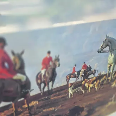 LOCAL PICKUP ONLY- Large Vintage Framed English Fox Hunt Equestrian Print 45" x 41"
