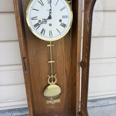 Howard Miller Oak Wall Clock Model 613-110 – Key-Wound Pendulum Chiming Clock with Original Keys