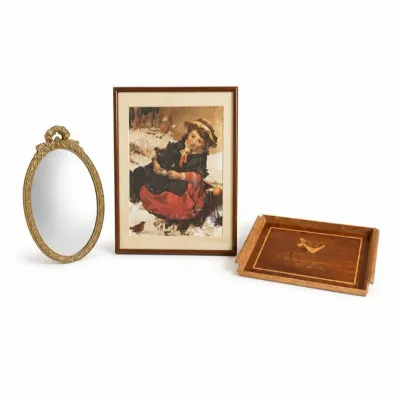 173 vintagedecortriomirrortray framedprintset