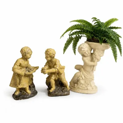 19 vintageborghesechalkwarepair cherubplanterlot