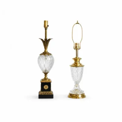 121 pairvintagehollywoodregencycrystaltablelampsbrass