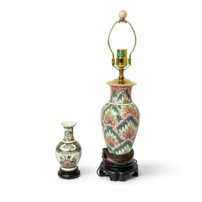 32 vintagechinoiserieporcelainlamp vaseset