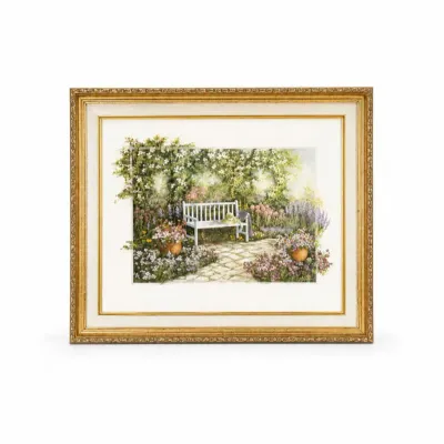 168 vintageframedgardenbenchflorallandscapeprintwallart