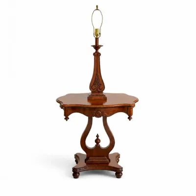 132 vintagecherryendtable carvedwoodlampset