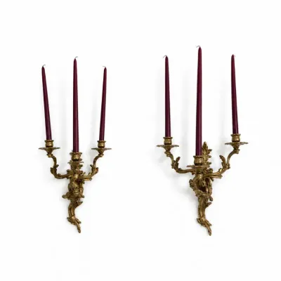 25 pairvintagerococostylebrass3armwallsconcesset