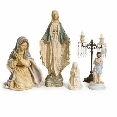 21 vintagereligiousdcorlotvirginmarysaints crystal