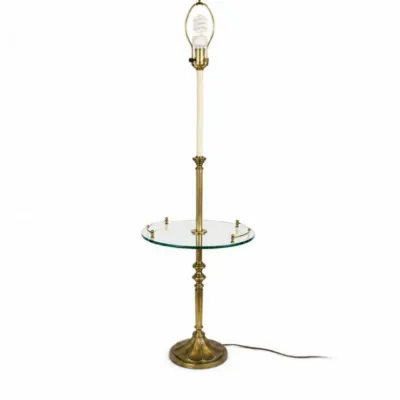 165 vintagebrassfloorlampsidetableglassshelfregencystyle