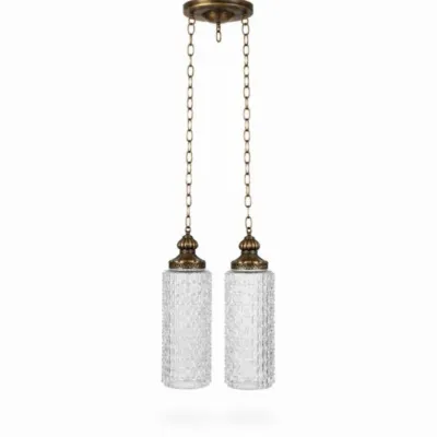5 vintagepairfalkensteinstylecutglasspendantlights