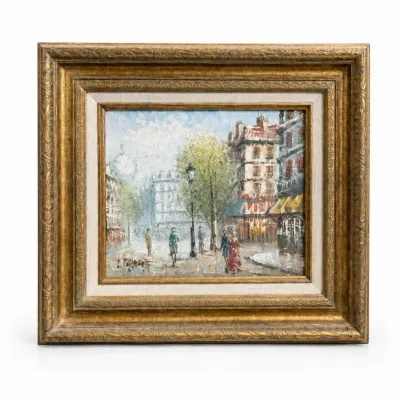 46 vintageparisstreetimpressionistframedoilpainting