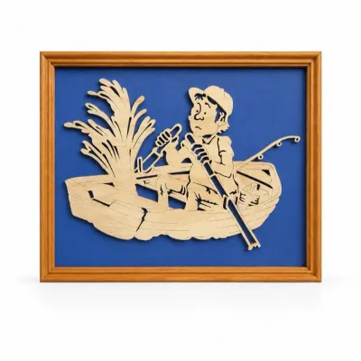 93 vintagescrollsawfishermanwoodwallartframeddecor