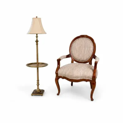 134 vintagelouisxviaccentchair brassfloorlampset