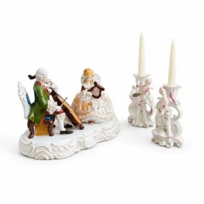 113 antiqueporcelainmusicalfigurine candleholderset