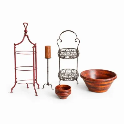82 vintagehomedecorlotwoodbowlsstandscandleholders