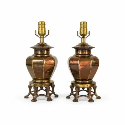 108 pairvintagebrassgingerjartablelampschinoiserie