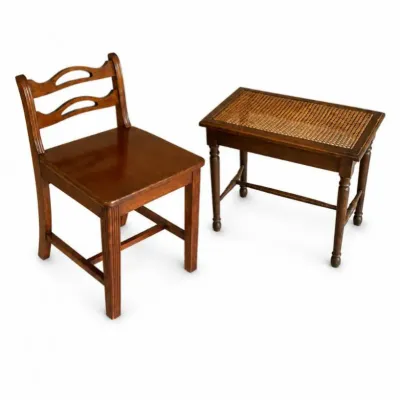 107 antiqueladderbackchaircanetopsidetableset