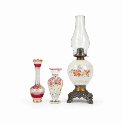 79 vintagehandpaintedfloralglassdecorlotof3