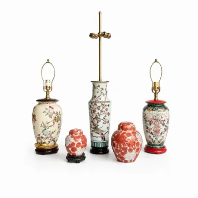 83 asianporcelaintablelamps gingerjars5piececollection