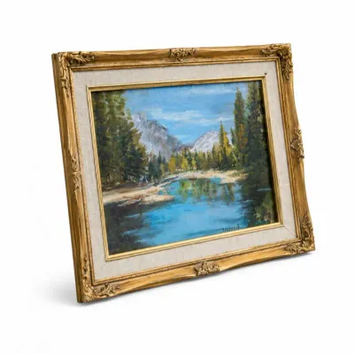 130 vintagesignedlandscapeoilpaintinggiltframe